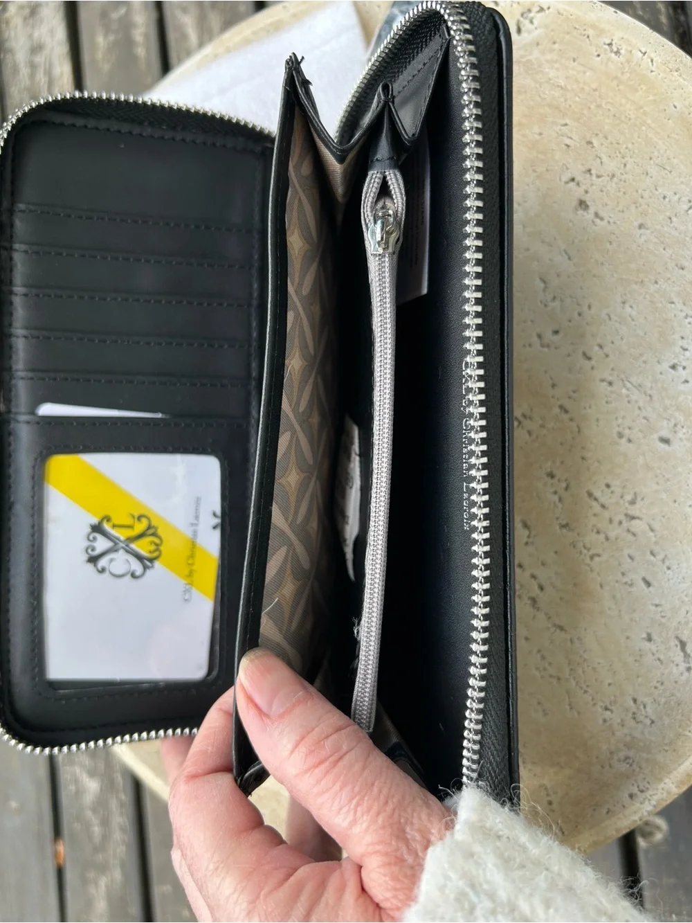 Christian‎ Lacroix Black Croc-Embossed Wristlet Clutch with Silver Hardware